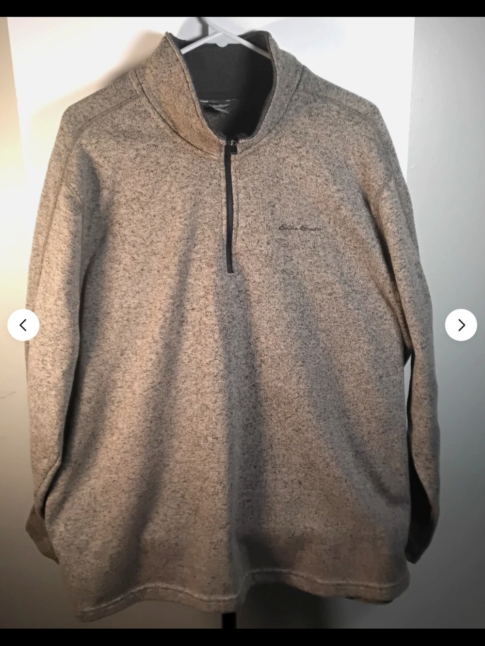 Eddie Bauer Men 2XL Big Tall Tan Gray Fleece Sweater Sweatshirt Pullover Zip